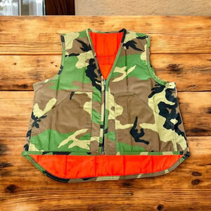 Vintage Camouflage & Orange Thin Puffer Vest Men’s M Hunting Fishing Fall USA